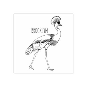Grey crowned crane bird cartoon illustration rubber stamp