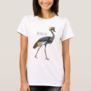 Grey crowned crane bird cartoon illustration T-Shirt