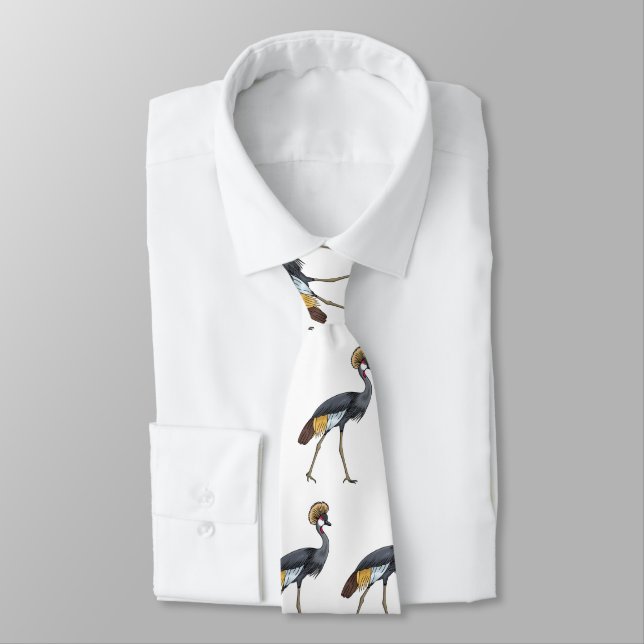 Grey crowned crane bird cartoon illustration  tie (Tied)