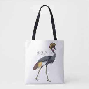 Grey crowned crane bird cartoon illustration  tote bag