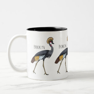 Grey crowned crane bird cartoon illustration Two-Tone coffee mug