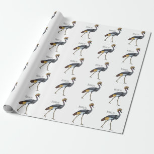 Grey crowned crane bird cartoon illustration wrapping paper