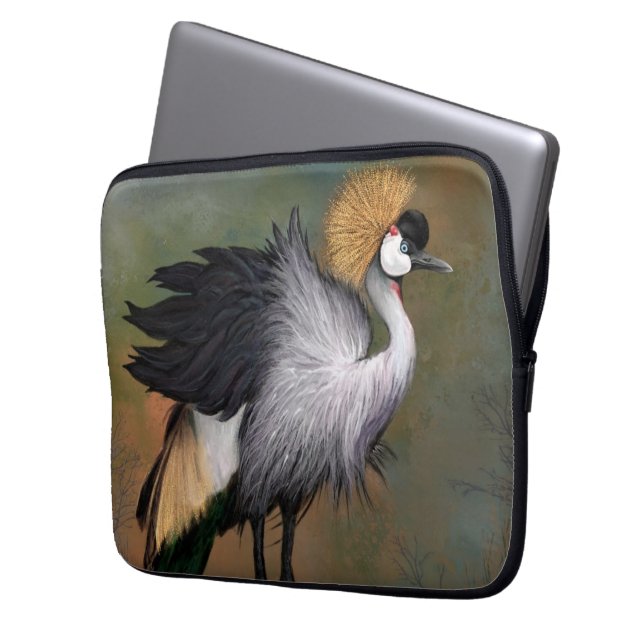 Grey Crowned Crane Bird Laptop Sleeve (Front Left)