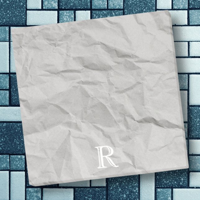 Grey crumpled paper creased rugged retro monogram post-it notes (Creator Uploaded)