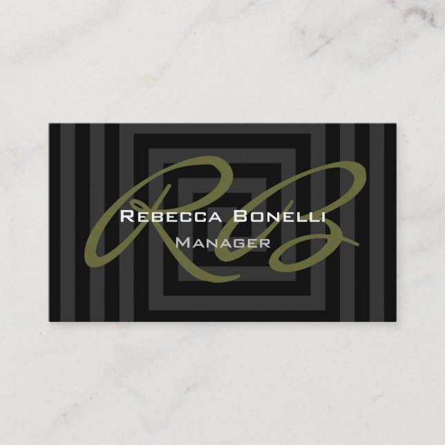 Grey Cubic Spiral Pattern Monogram Business Card (Front)