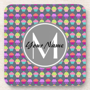 Grey Cupcakes, Personalised Name Monogram Coaster