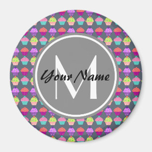 Grey Cupcakes, Personalised Name Monogram Magnet