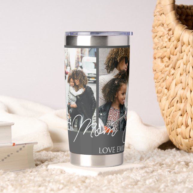 Grey Custom 4 Photos Collage Best Mum Ever Insulated Tumbler (Living Room)