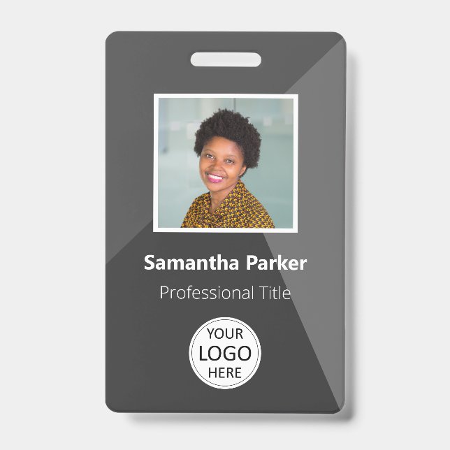 Grey Custom Employee - Photo ID, Logo, Bar Code ID Badge (Front)