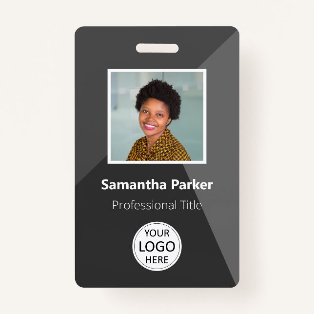 Grey Custom Employee - Photo ID, Logo, Bar Code ID Badge (Front)
