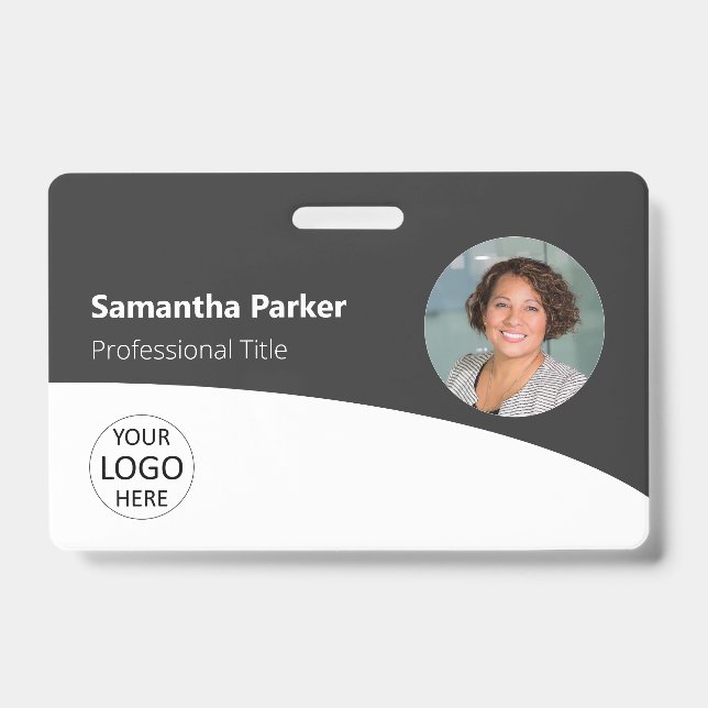 Grey Custom Employee - Photo, Logo, Barcode, Name ID Badge (Front)