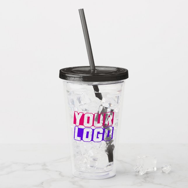 Grey Custom Logo Acrylic Tumbler with Straw (Front Ice)