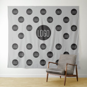 Grey Custom Logo backdrop Company step and repeat Tapestry
