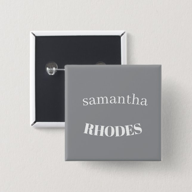 Grey custom monogram minimalist 15 cm square badge (Front & Back)
