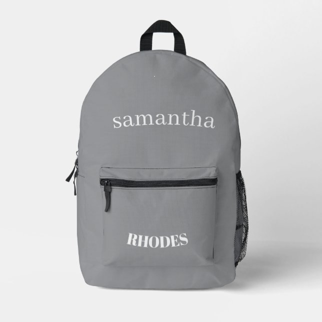 Grey custom monogram minimalist printed backpack (Front)