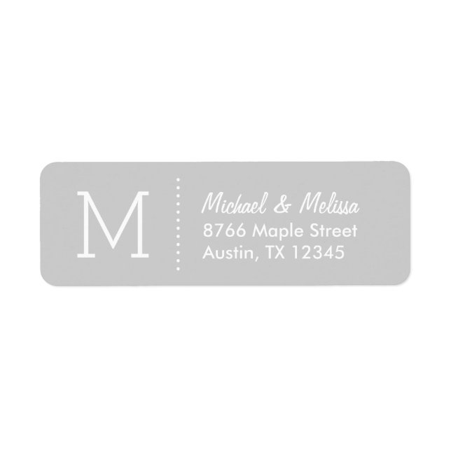 Grey Custom Monogram Return Address Label (Front)