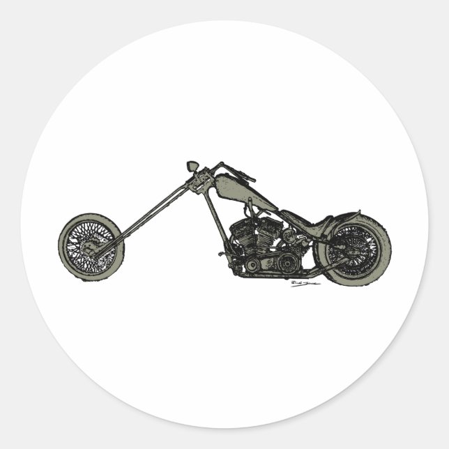 Grey Custom Motorcycle Classic Round Sticker (Front)
