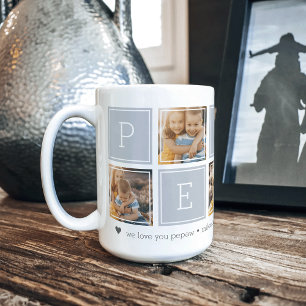 Grey Custom Pepaw 5 Photo Colorblock Collage Coffee Mug