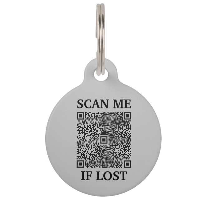 Grey Custom QR Code Scan Me Pet Tag (Front)