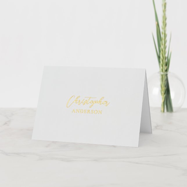 Grey Custom Text / Your Name Stationery Foil Greeting Card (Front)
