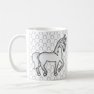 Grey Cute Cartoon Trotting Horse Coffee Mug