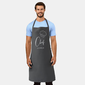 Grey cute hat and script personalised chef apron