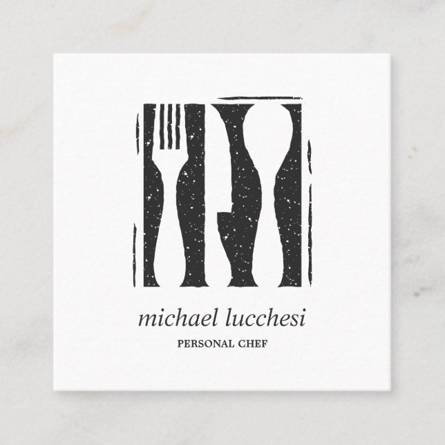 Grey Cutlery Chef Catering Restaurant Social icon Square Business Card (Front)