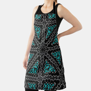 Grey cyan gradient relief in kaleidoscope triangle apron
