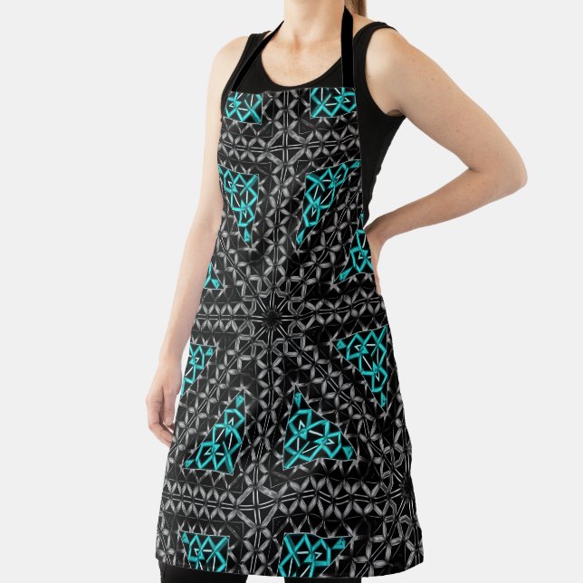 Grey cyan gradient relief in kaleidoscope triangle apron (Insitu)