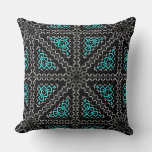 Grey cyan gradient relief in kaleidoscope triangle cushion