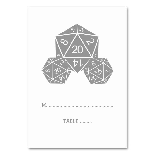 Grey D20 Dice Place Card (Front)