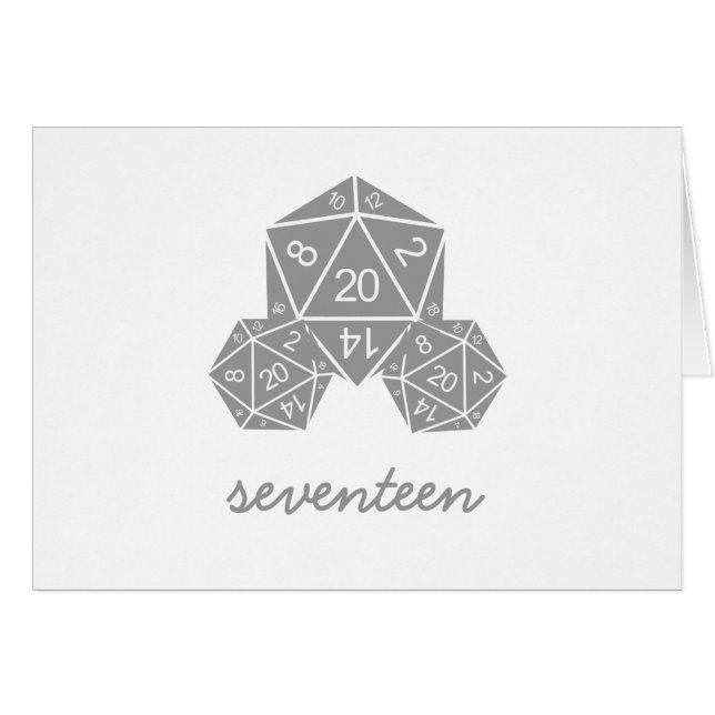 Grey D20 Dice Table Number Card (Front Horizontal)