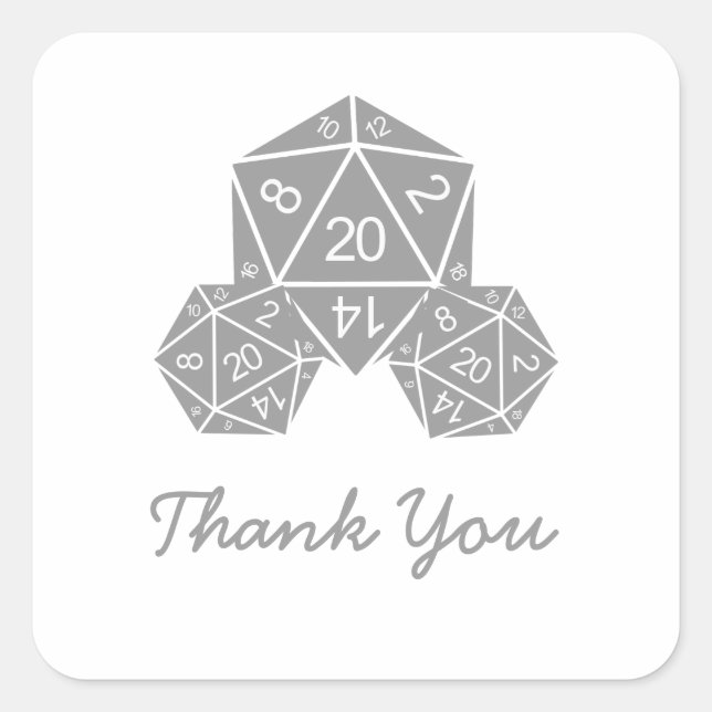 Grey D20 Dice Thank You Stickers (Front)