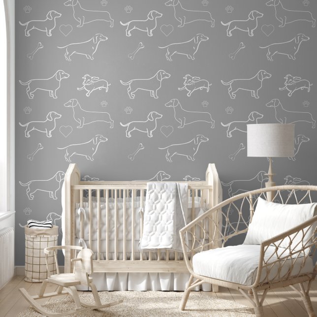 Grey Dachshund Dog Pattern Silhouette  Wallpaper (Kids)