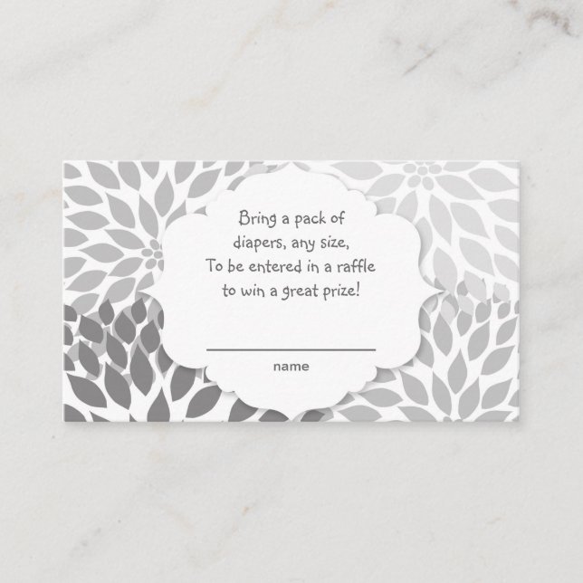 Grey Dahlia Diaper raffle ticket, U CUSTOMIZE IT! Enclosure Card (Front)