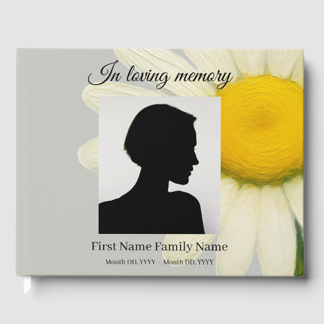 Grey daisy funeral guest book (Front)