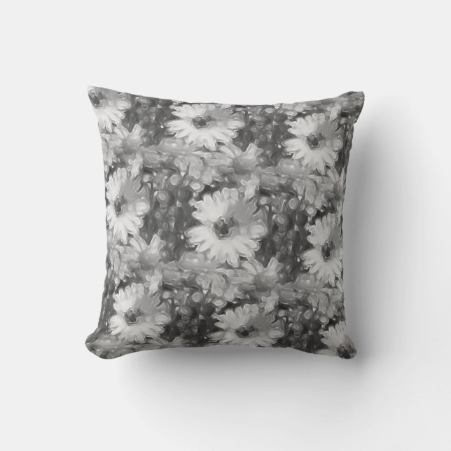 Grey Daisy Throw Pillow (Front)