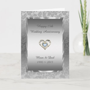 Grey Damask And Diamonds Heart Card