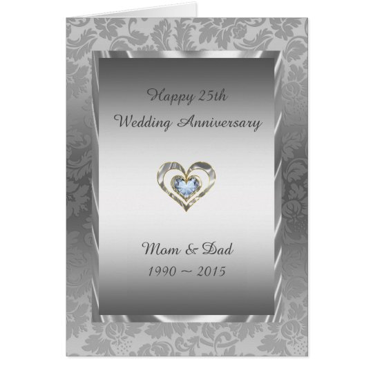 Grey Damask And Diamonds Heart Card
