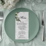 Grey Damask and Green Bouquet Boho Wedding  Menu<br><div class="desc">Your guests can dine in style at your wedding reception with this beautiful boho green floral wedding menu.  It has an elegant design of a soft grey and white damask pattern in the background with a beautiful green floral arrangement with berries and flowers at the top left corner.</div>