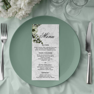 Grey Damask and Green Bouquet Boho Wedding  Menu
