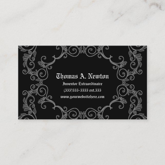 Grey Damask Calling Card Gothic Business Card (Front)