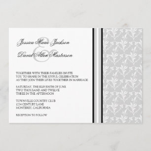Grey Damask Formal 5x7 Wedding Invitation