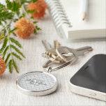 Grey Damask Keychain with Monogram & Name<br><div class="desc">This beautiful keychain features a classic white damask pattern over a grey background. The design is personalised with a monogram initial letter as well as a customisable name for a simple yet elegant look. Perfect gift for any woman who wants a personalised keychain.</div>