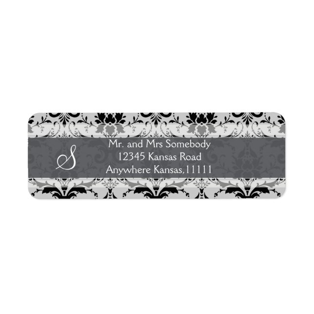 Grey Damask Label Return Address Label (Front)