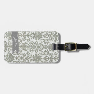 Grey Damask Luggage Tag