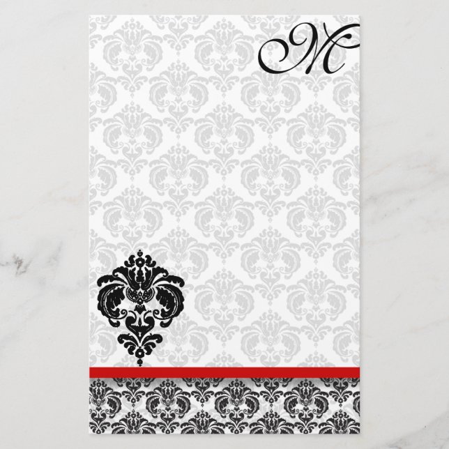 Grey Damask Monogram 100% Recycled Paper (Front)