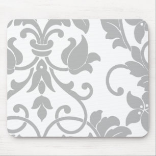 Grey Damask on White Mouse Pad