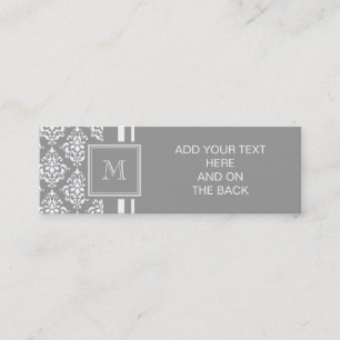 Grey Damask Pattern 1 with Monogram Mini Business Card