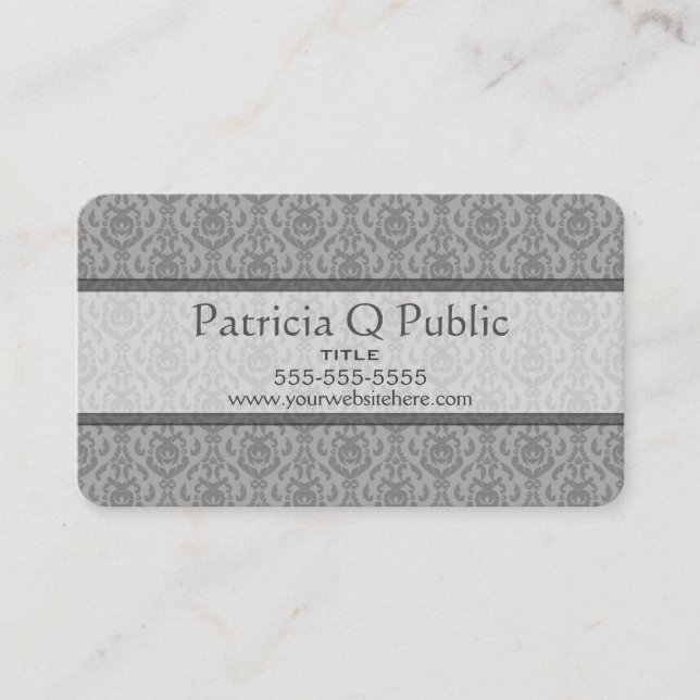 Grey Damask Pattern Business Card (Front)